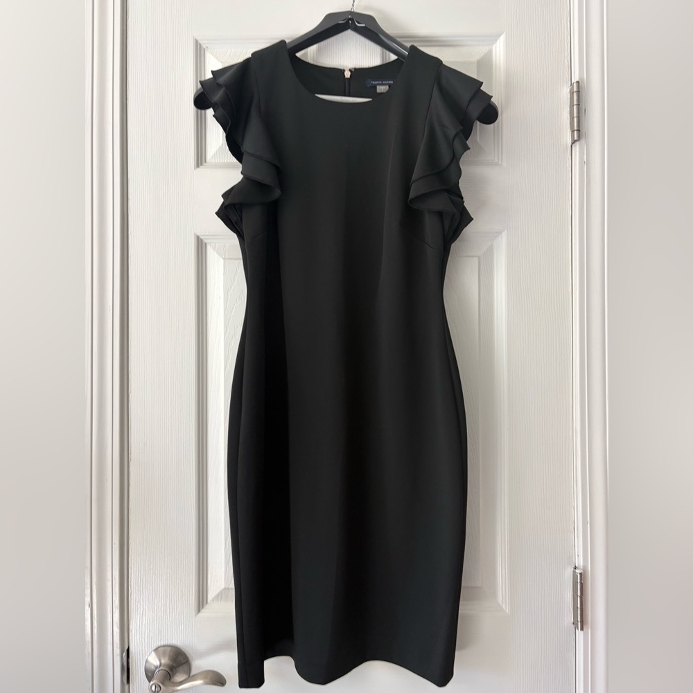 𝅺TOMMY Hilfiger Flutter Sleeve Black Sheath Dress Sz 8